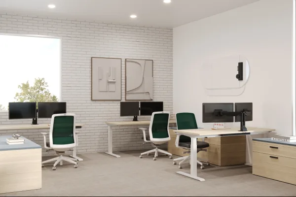 AMQ Activ Pro 2.0 height-adjustable desks across a shared office