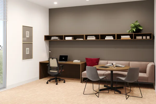 AMQ Embank casegoods and tables in a shared office