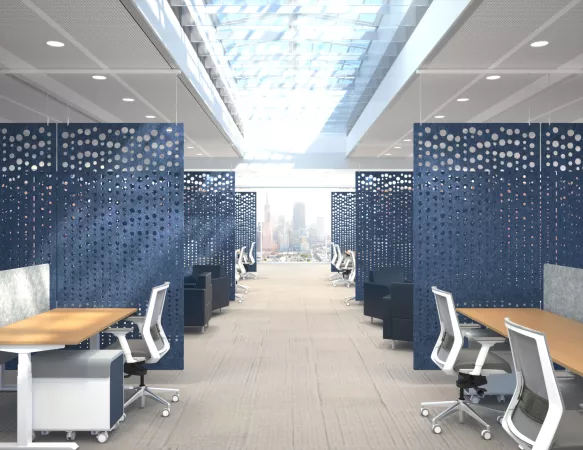 AMQ 3F hanging panels dividing a large open office