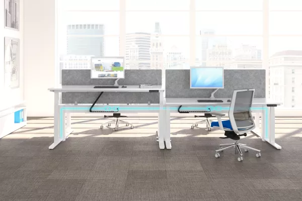 AMQ Iline power beam supporting height-adjustable workstations