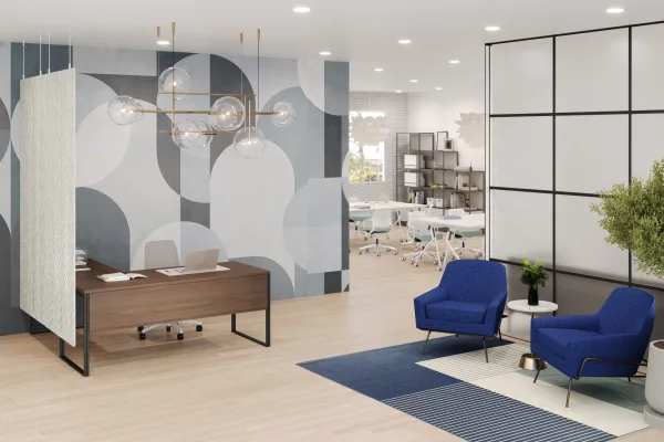 West Elm Work Lucas seating across an AMQ reception area