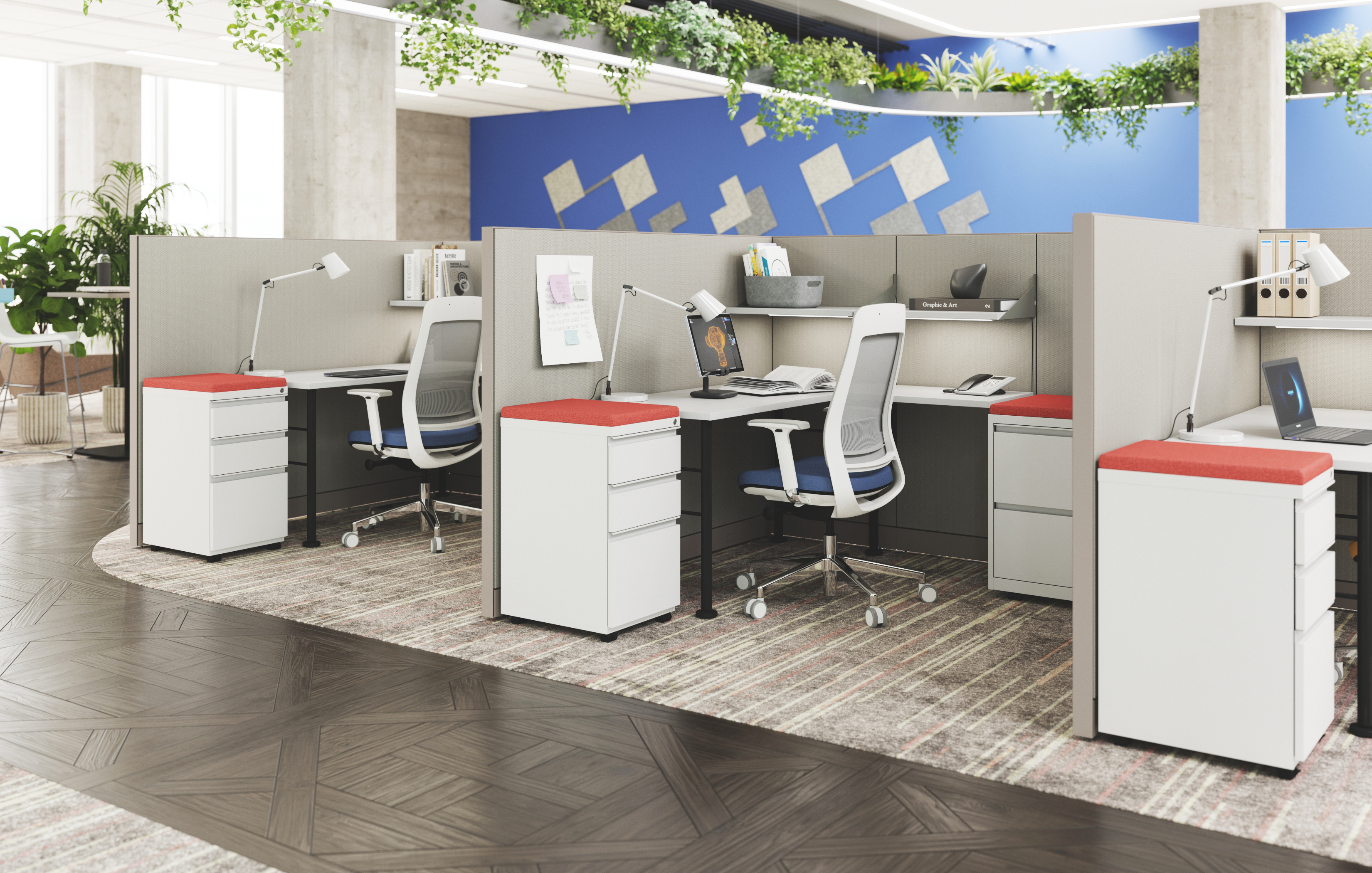 Modular office setup with Tektis panels and S-Series file storage